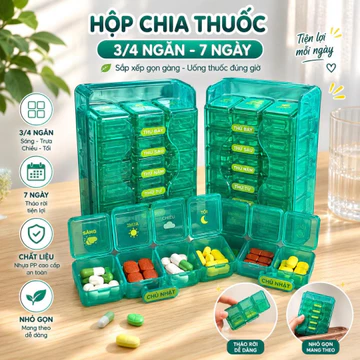 Hộp Chia Thuốc 7 Ngày 3, 4 Cao Cấp Ngăn Đa Năng Hộp Đựng Thuốc Hàng Tuần Đi Du Lịch Kháng Khuẩn Không Chứa BPA bản Pro