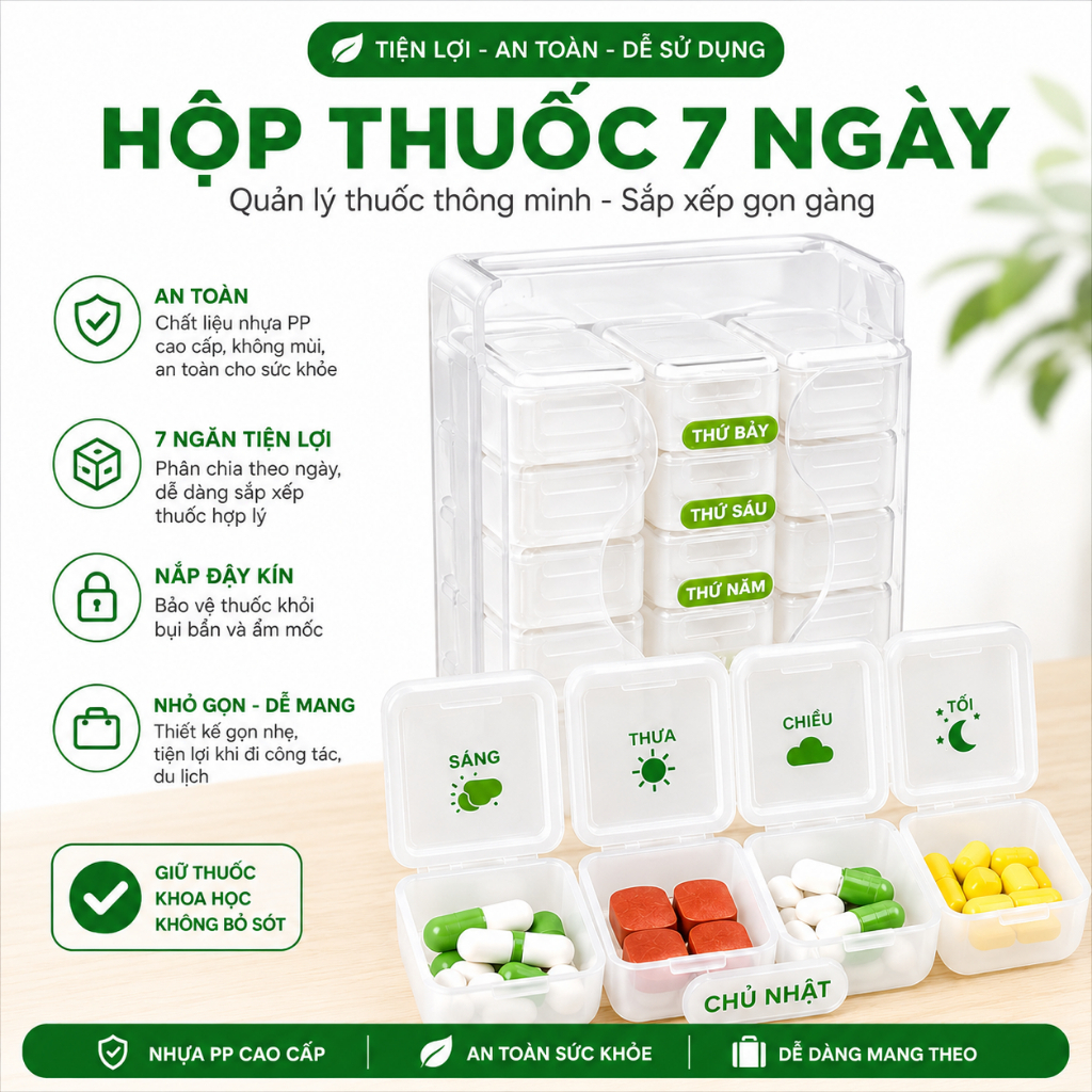 Hộp Đựng Thuốc Hàng Tuần 7 Ngày 3, 4 Ngăn, Hộp Chia Thuốc Du Lịch Di Động, Đựng Vitamin, Dầu Cá & Thực Phẩm Chức Năng