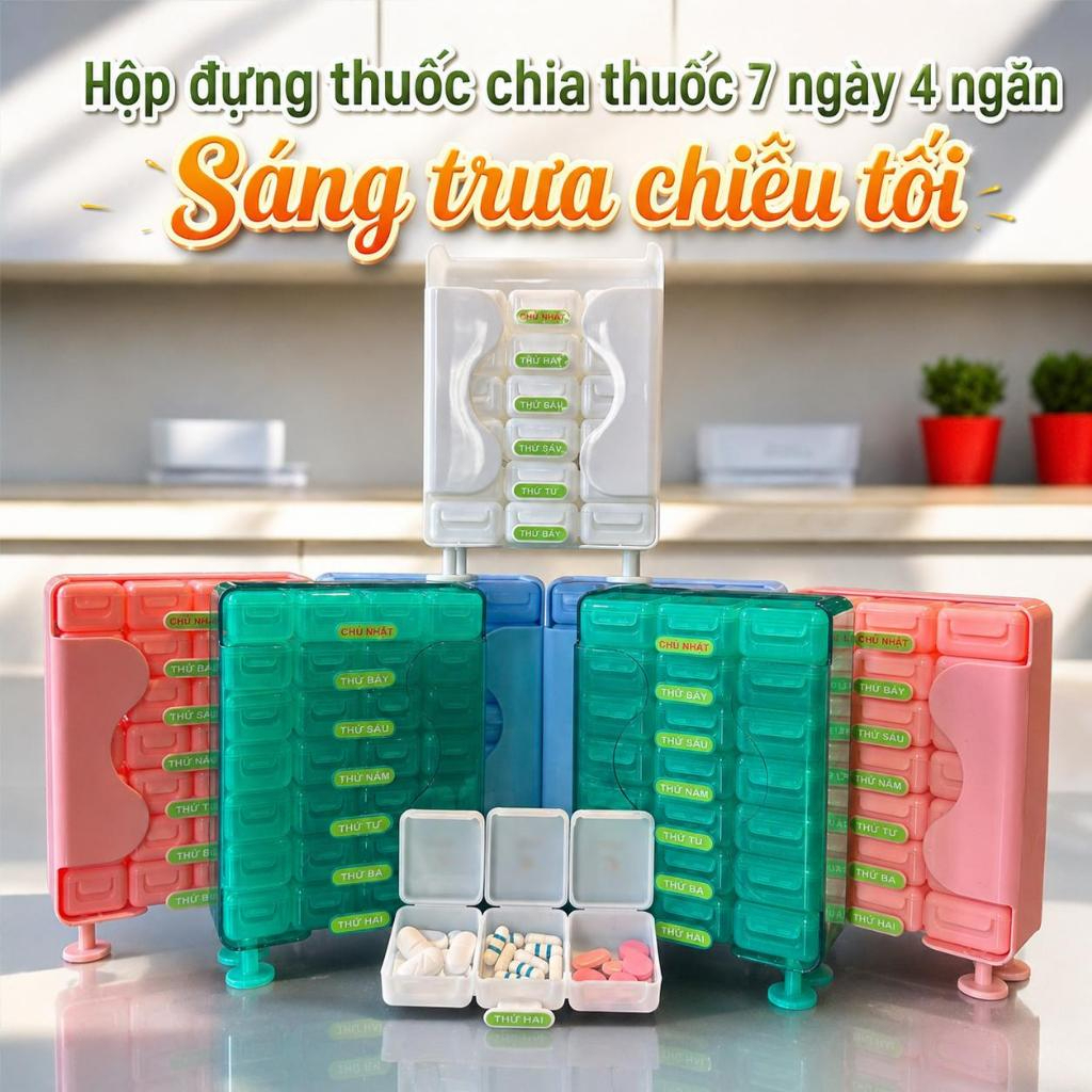 Hộp Đựng Thuốc Hàng Tuần 7 Ngày 3, 4 Ngăn, Hộp Chia Thuốc Du Lịch Di Động, Đựng Vitamin, Dầu Cá & Thực Phẩm Chức Năng