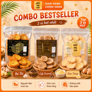 Bếp Mẹ Em - Combo 3 Vị Bestseller (Bơ Tỏi, Kem Trứng, Cafe) - Bánh Mì Sấy Giòn Rụm Đậm Vị