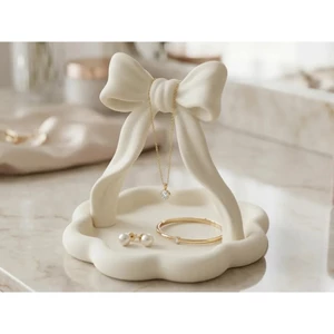 Khay Đựng Trang Sức Nơ Ruy Băng –Decor- Trang Trí - Kt :15x`15x14cm