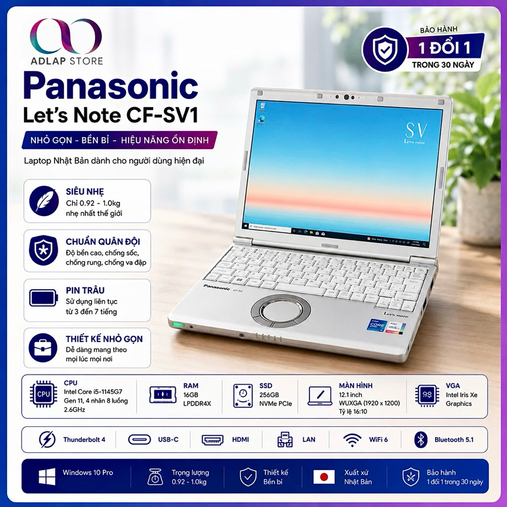 Panasonic Let's Note CF-SV1 Core i5-1145G7 Gen 11, RAM 16GB mạnh