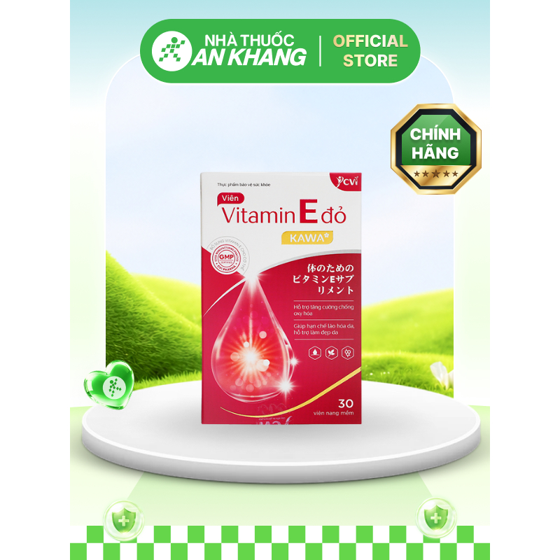 Vitamin E đỏ Kawa hạn chế lão hóa, làm đẹp da hộp 30 viên [Nhà thuốc An Khang - Chính Hãng 100%]