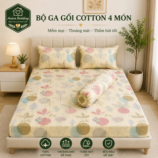 Bộ Ga Gối Cotton Thắng Lợi 4 Món Aniva Bedding Chính Hãng | Mềm Mại, Thoáng Mát, Thấm Hút Tốt, Đủ Size 1m - 1m8