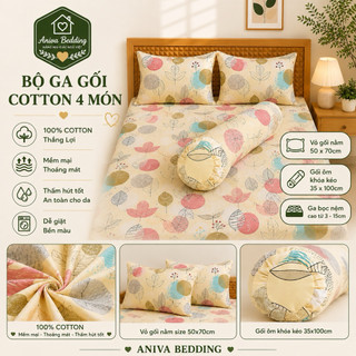 Bộ Ga Gối Cotton Thắng Lợi 4 Món Aniva Bedding Chính Hãng | Mềm Mại, Thoáng Mát, Thấm Hút Tốt, Đủ Size 1m - 1m8