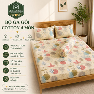Bộ Ga Gối Cotton Thắng Lợi 4 Món Aniva Bedding Chính Hãng | Mềm Mại, Thoáng Mát, Thấm Hút Tốt, Đủ Size 1m - 1m8