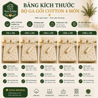 Bộ Ga Gối Cotton Thắng Lợi 4 Món Aniva Bedding Chính Hãng | Mềm Mại, Thoáng Mát, Thấm Hút Tốt, Đủ Size 1m - 1m8