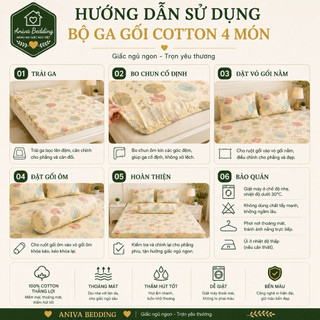 Bộ Ga Gối Cotton Thắng Lợi 4 Món Aniva Bedding Chính Hãng | Mềm Mại, Thoáng Mát, Thấm Hút Tốt, Đủ Size 1m - 1m8