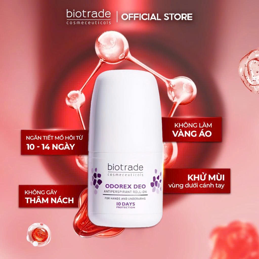 Lăn Khử Mùi Biotrade Odorex Deo Antiperspirant Roll On lòng bàn tay và nách 40ml, sạch thoáng, giảm thâm, không vàng áo
