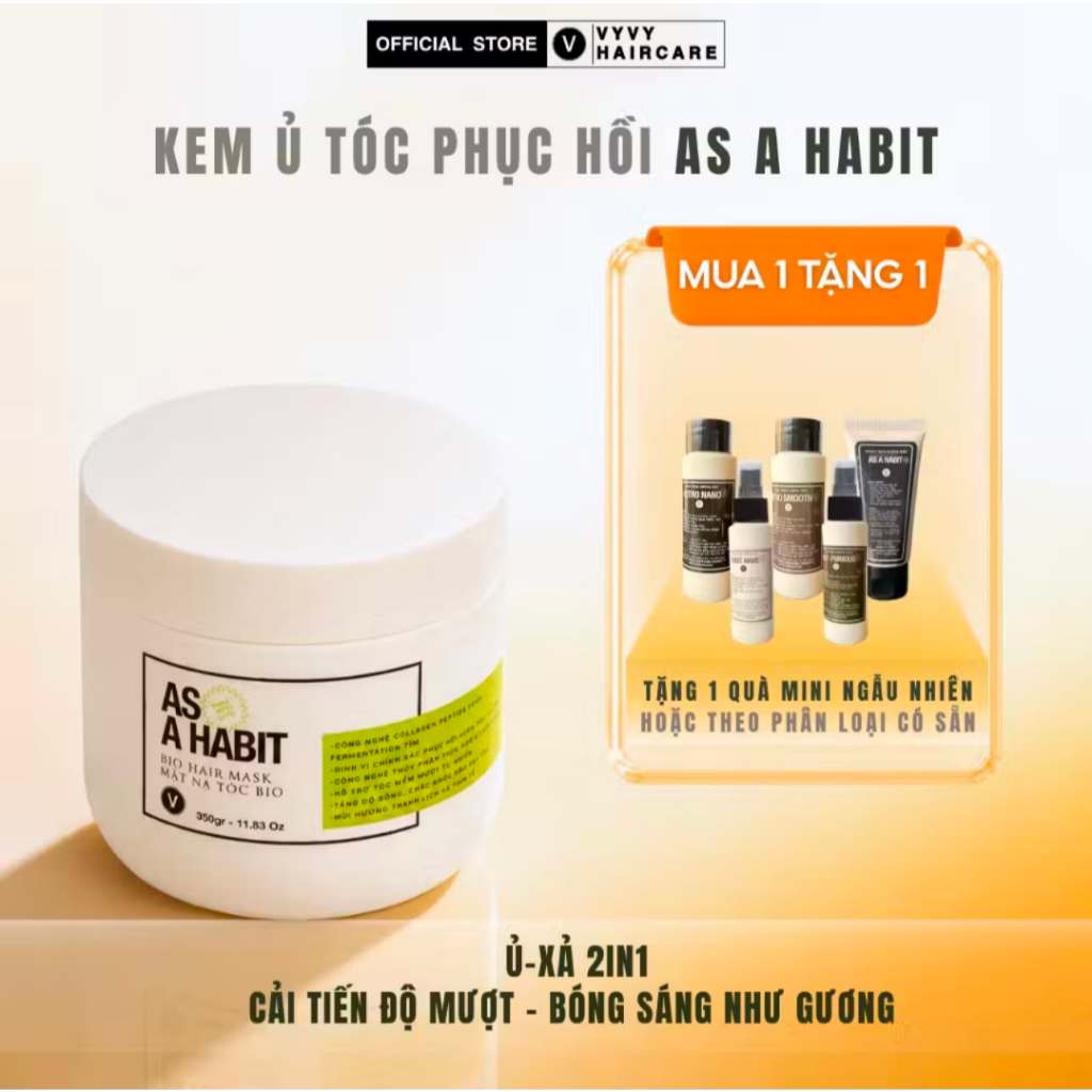 Kem ủ tóc tráng gương phục hồi hư tổn từ lõi với Peptide và 11 Axit Amin As A Habit VyvyHaircare