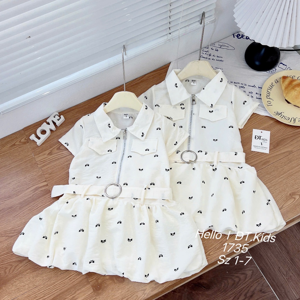 Váy Công Chúa Bé Gái Váy Họa Tiết Nơ Phối Đai Bụng Form Xoè Bồng Nhẹ Cho Bé Gái BR27