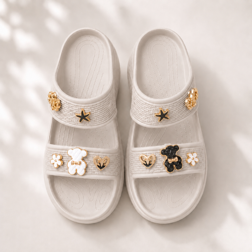 Dép Nữ 2 Quai Đế Xuồng 6cm Đi Biển Chống Nước Chống Trượt, Dép Sandal Bánh Mì Tặng Kèm Charm Đá