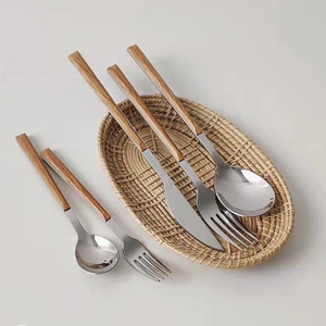 🌤️COD🌤️Bộ Dao Muỗng Dĩa Thìa Inox Cán Giả Gỗ Hàn Quốc Dùng Ăn Bít Tết, Đồ Âu - Thìa Nĩa Ăn Tráng Miệng Cao Cấp