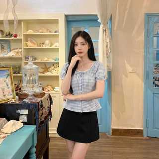 Áo kiểu ngắn tay Twentyfive phối cổ chun buộc nơ tay bồng nữ tính 7274