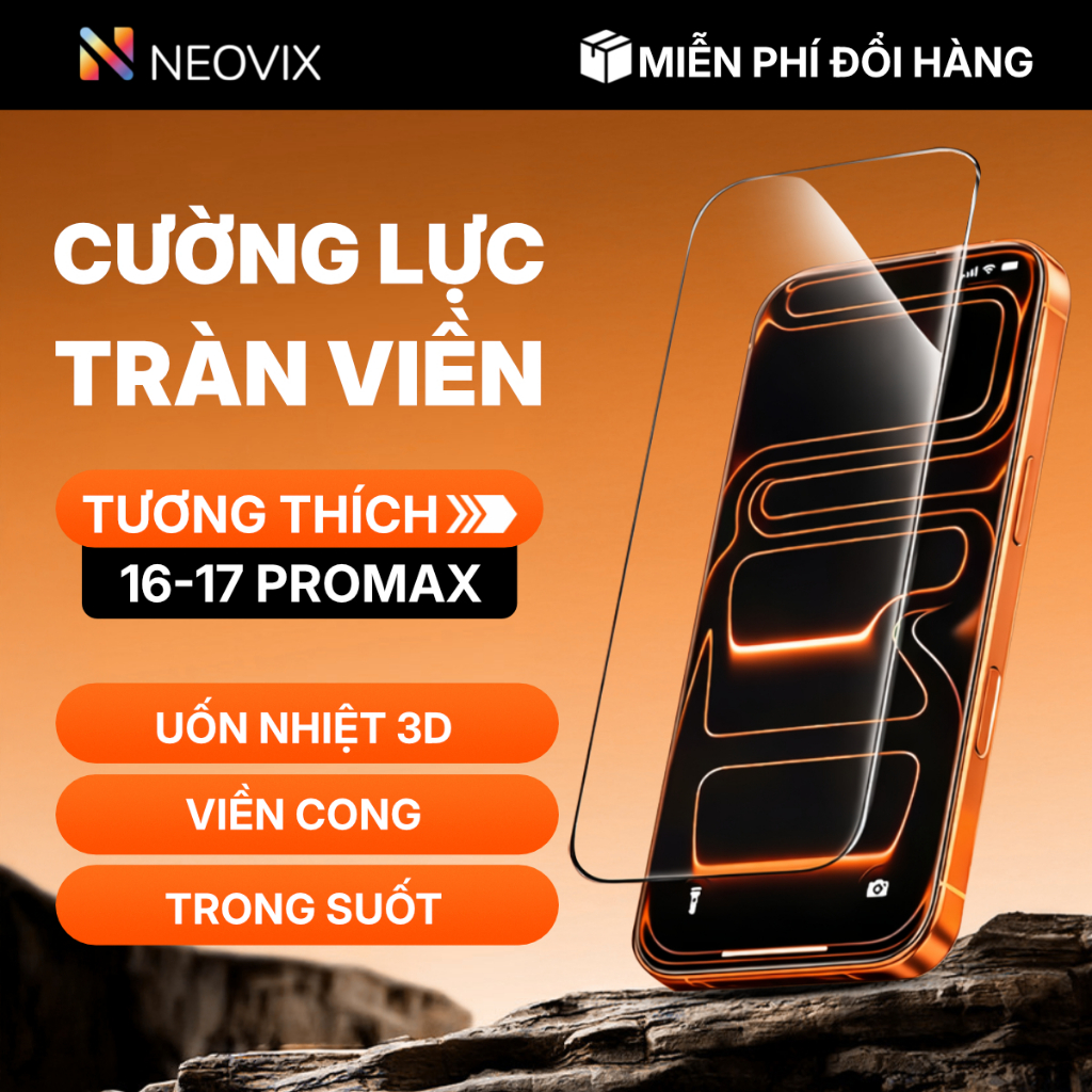 【3D TRÀN VIỀN】Kính Cường Lực iPhone 17 16 Pro Max Viền Cong Full Viền Đen Mỏng Trong Suốt Che Loa Khung Tự Dán Không Bụi