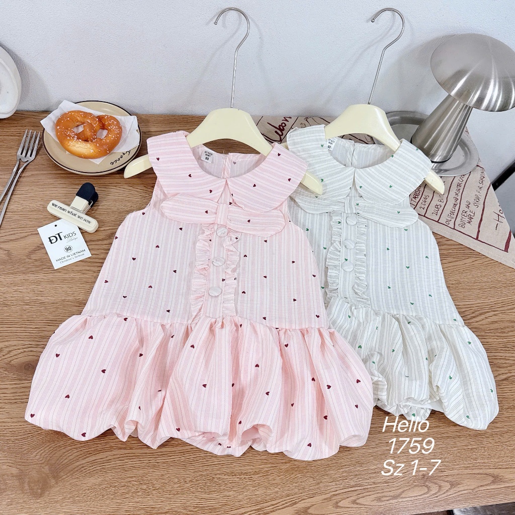 Váy Kẻ Dáng Bí Cho Bé Váy Kẻ Sọc Họa Tiết Trái Tim Chất Liệu Đũi Cho Bé Gái BR28