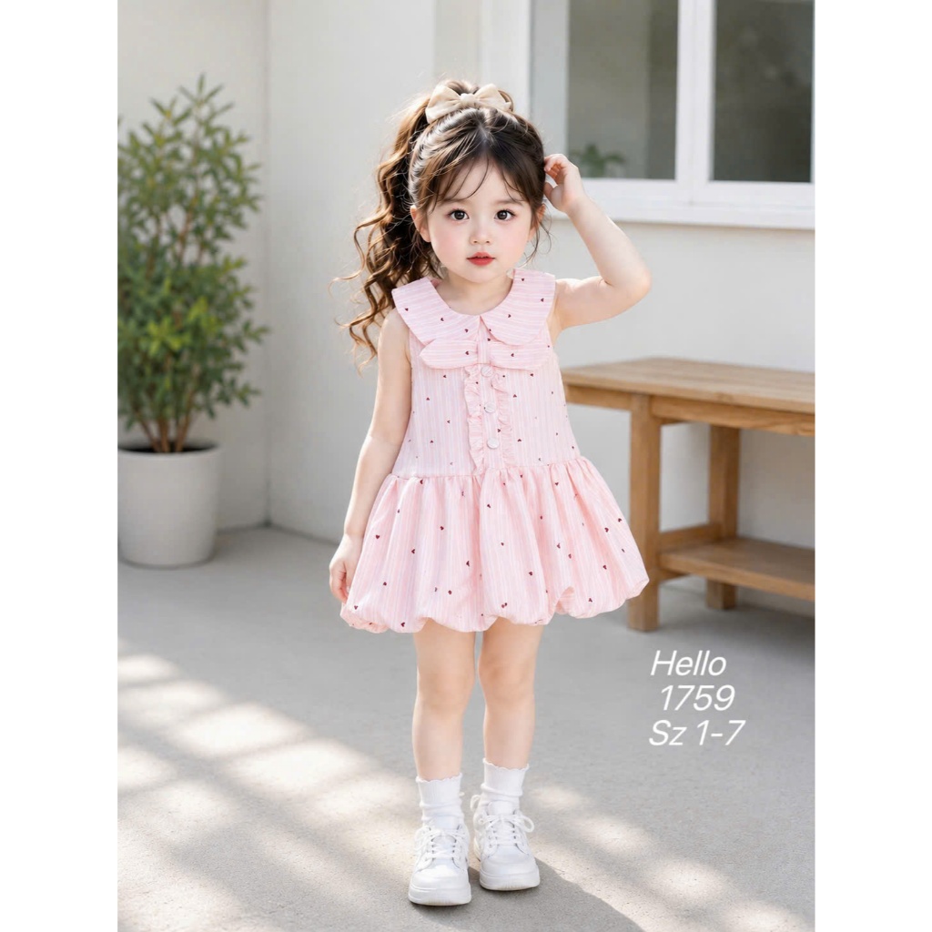 Váy Kẻ Dáng Bí Cho Bé Váy Kẻ Sọc Họa Tiết Trái Tim Chất Liệu Đũi Cho Bé Gái BR28