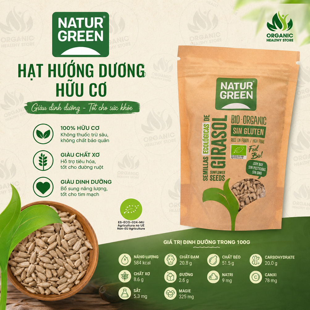 Hạt hướng dương hữu cơ đã bóc vỏ Sottolestelle/ Naturgreen Organic Sunflower Seeds