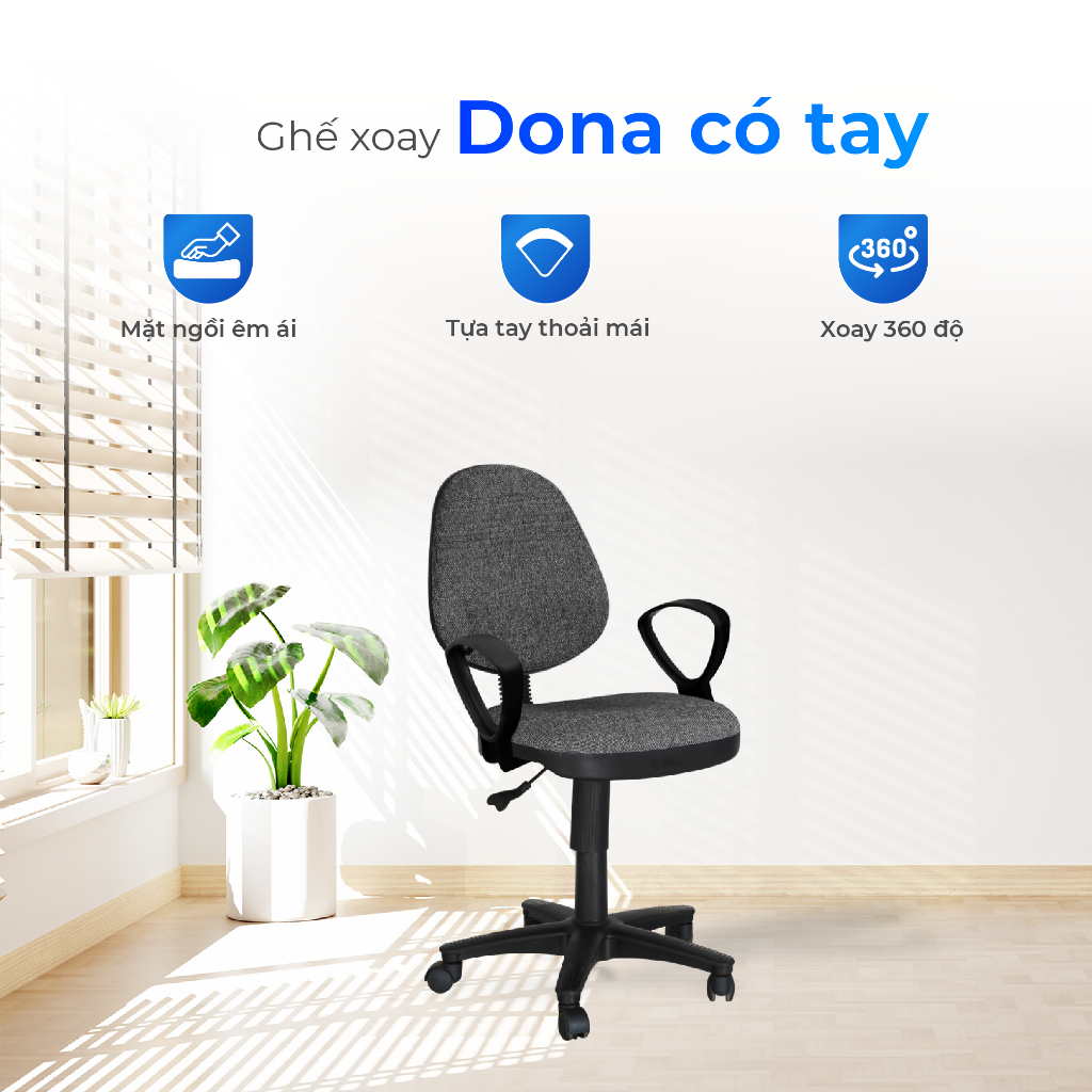 Ghế văn phòng Dona QUI PHÚC, có gác tay, hiện đại, ghế xoay 360 độ, linh hoạt, chắc chắn, tiện lợi