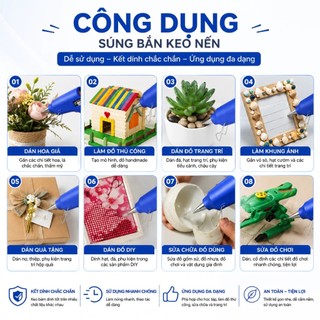 MÁY BẮN KEO SÚNG BẮN KEO NẾN SILICON 20W 60W TO NHỎ LOẠI THƯỜNG CÓ CÔNG TẮC KEO NẾN DÙNG DÁN GỖ VẢI NỈ GIẤY HANDMADE DIY