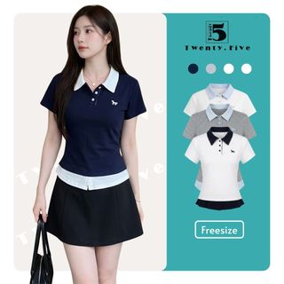 Áo thun ngắn tay Twentyfive cổ polo phối hình thêu dễ phối đồ mặc đi học đi chơi 7320