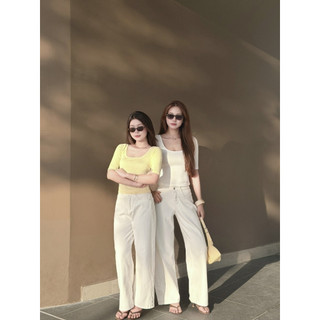 Quần jean Miolady trắng cạp cao ống suông cao cấp – thanh lịch, tôn dáng, dễ phối đồ QA005