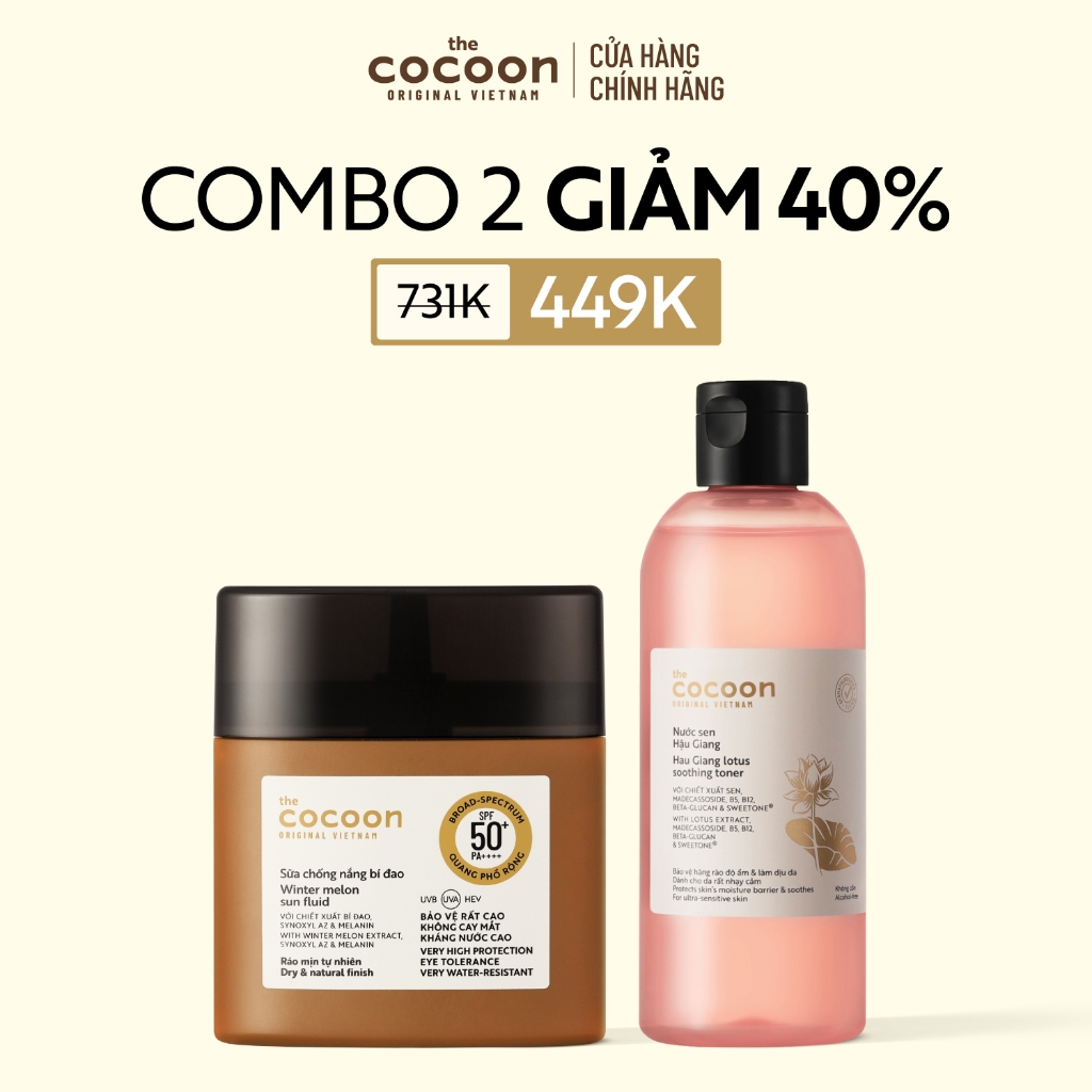 [MUA 2 GIẢM 39%] Combo 1 Sữa chống nắng bí đao 50ml + 1 Nước sen Hậu Giang (toner) 310ml