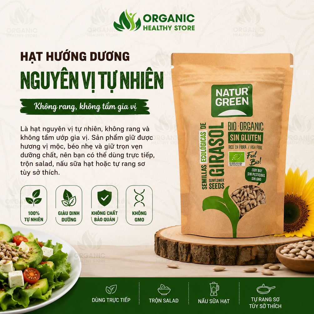 Hạt hướng dương hữu cơ đã bóc vỏ Sottolestelle/ Naturgreen Organic Sunflower Seeds