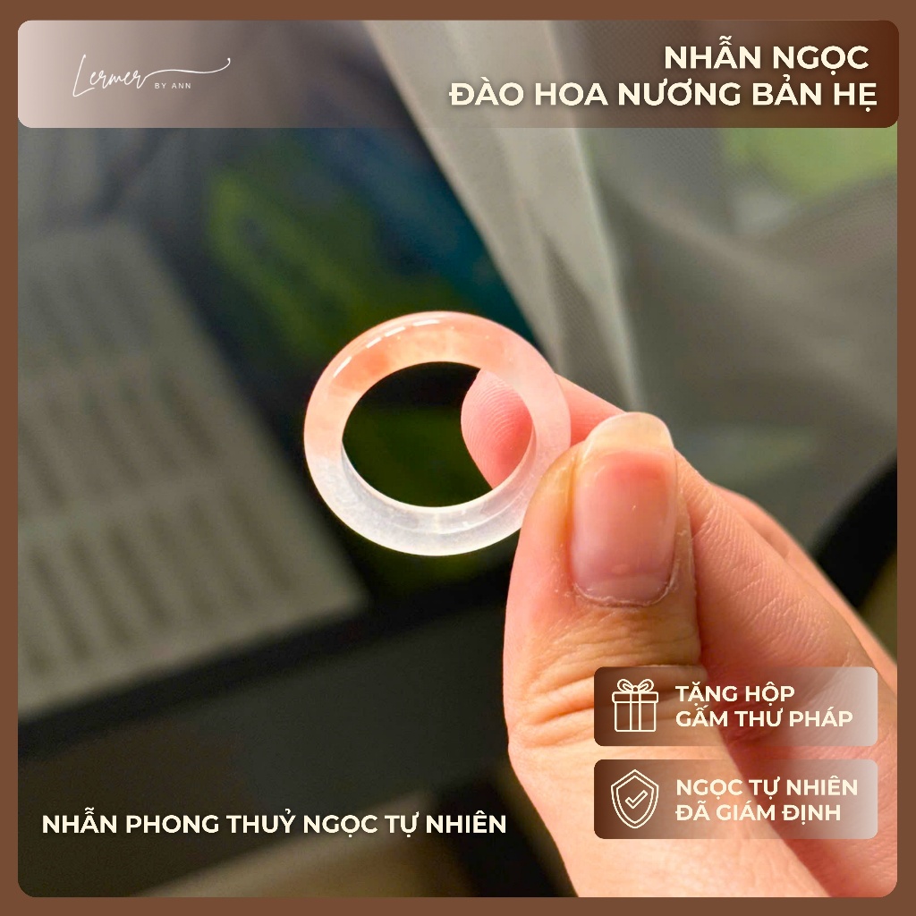 Nhẫn Nữ Ngọc Cẩm Thạch Type A, Đào Hoa Nương Bản Hẹ Trợ Duyên, Lermer By Ann