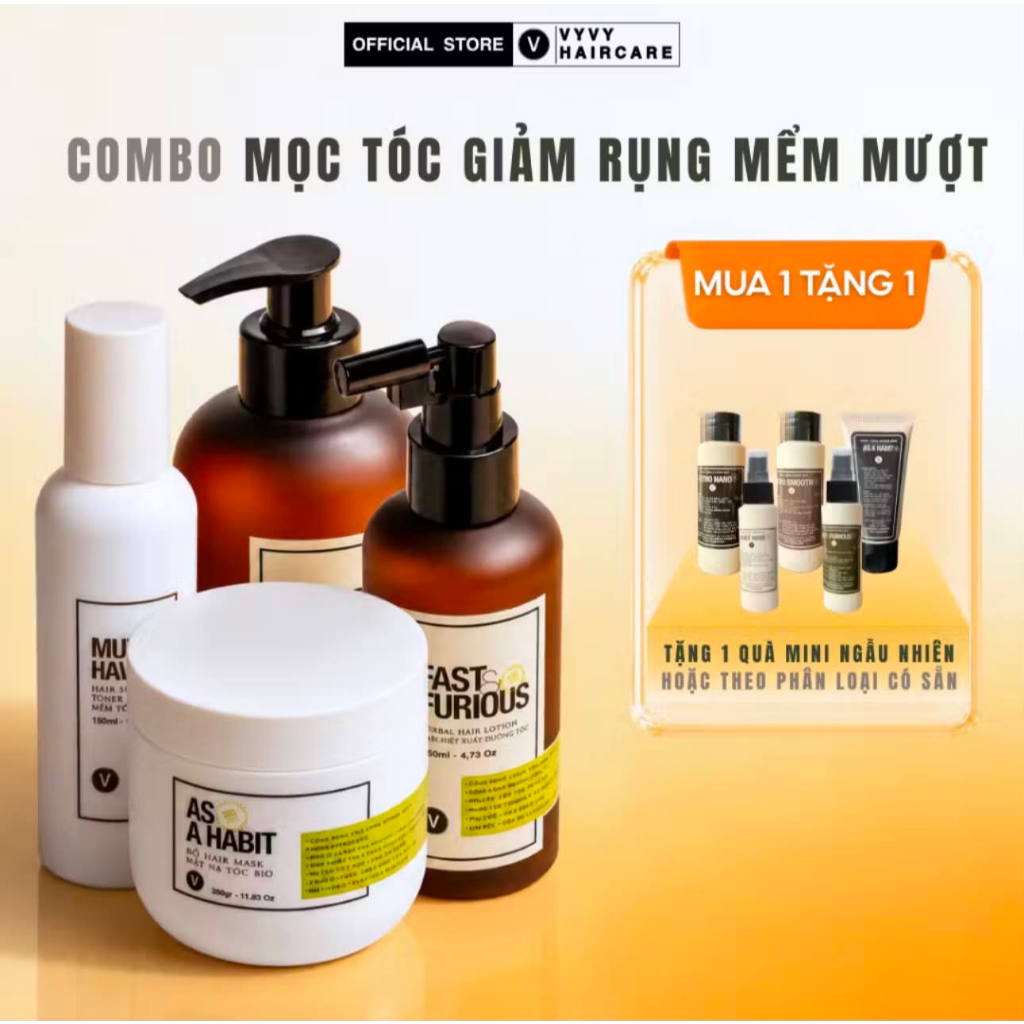 Combo giảm rụng phục hồi và phủ bóng toàn diện cho mái tóc vyvyhaircare V 745ml / 780ml