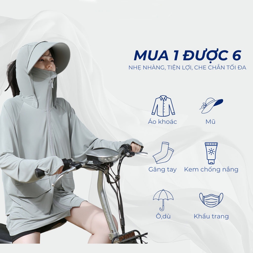 Áo chống nắng nữ dáng rộng Bing Chilling UPF50+vải lụa băng cao cấp mát lạnh thoáng khí thiết kế tối ưu vành mũ tháo rời | BigBuy360 - bigbuy360.vn