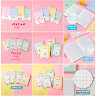 Combo 5/10 Tập Học Sinh 4 Ô Ly Classmate Happy Day, Bankmee... Đa Dạng Mẫu 96/200Trang A5, Bìa Chống Nước, Giấy Ăn Mực