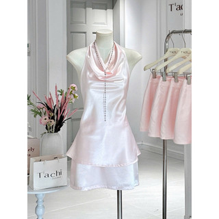 SEP House - Set lụa gân trơn cổ yếm đổ hở lưng thắt nút dây cách điệu phối chân váy A ngắm trơn sang trọng - Hàng loại 1