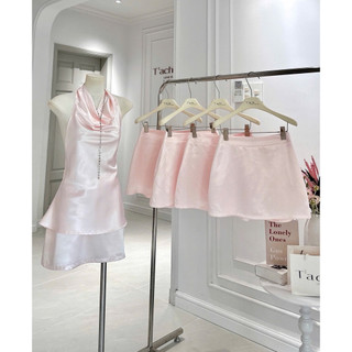 SEP House - Set lụa gân trơn cổ yếm đổ hở lưng thắt nút dây cách điệu phối chân váy A ngắm trơn sang trọng - Hàng loại 1