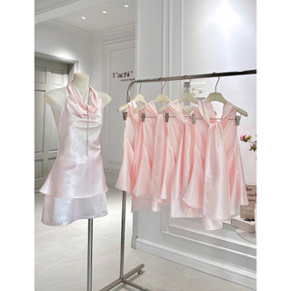SEP House - Set lụa gân trơn cổ yếm đổ hở lưng thắt nút dây cách điệu phối chân váy A ngắm trơn sang trọng - Hàng loại 1
