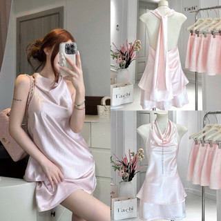 SEP House - Set lụa gân trơn cổ yếm đổ hở lưng thắt nút dây cách điệu phối chân váy A ngắm trơn sang trọng - Hàng loại 1