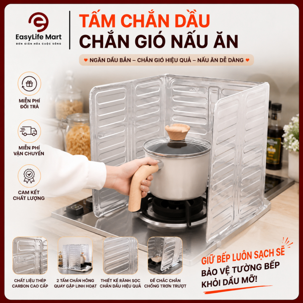 Tấm Chắn Dầu Mỡ Cách Nhiệt Ngăn Bắn Dầu, Giữ Bếp Luôn Sạch, Chống Gió Khi Nấu Ăn