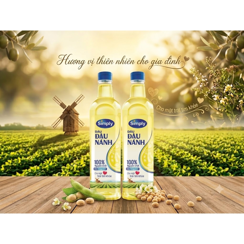 Dầu Đậu Nành Simply 100% Nguyên Chất Tốt Cho Tim Mạch - 1 Lít