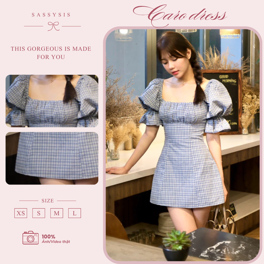 Caro dress tay bồng dáng chữ A