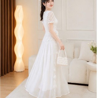 Đầm thiết kế ren nhũ xoè dự tiệc nữ tính cao cấp