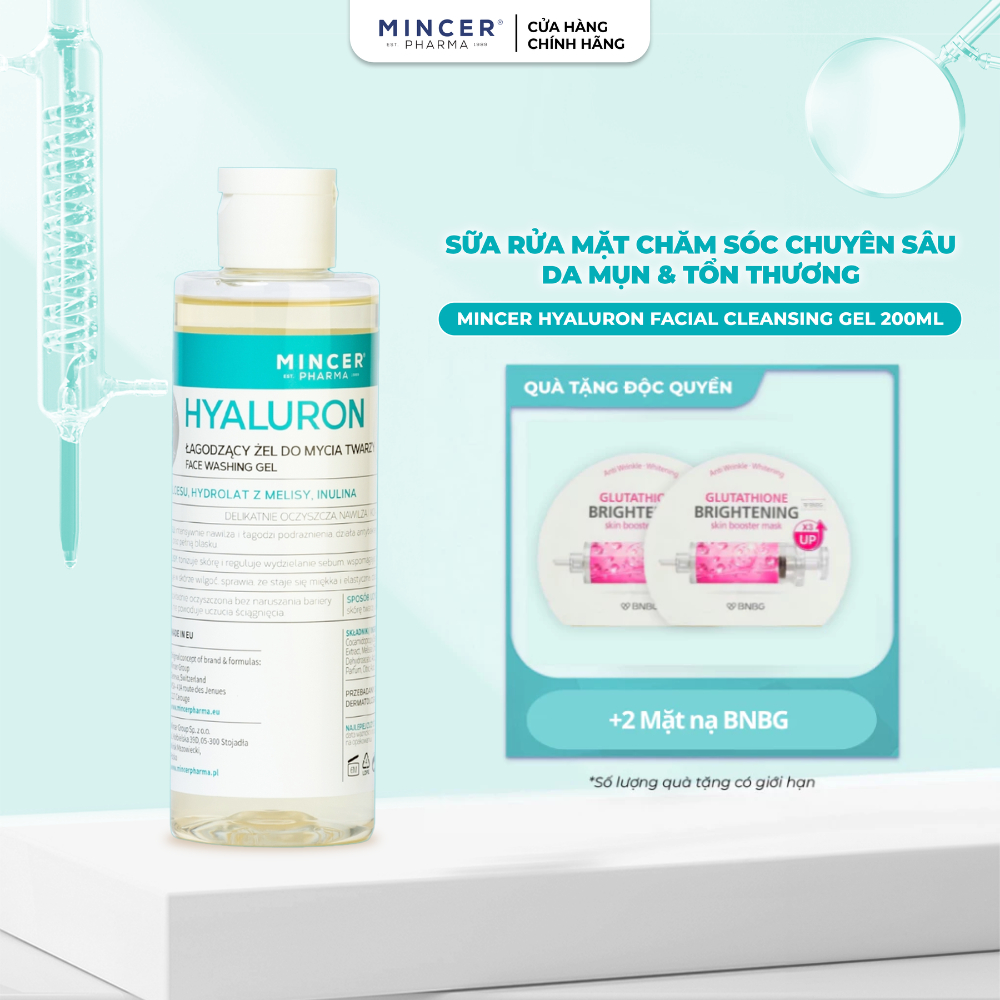Sữa Rửa Mặt Chăm Sóc Chuyên Sâu Da Mụn & Tổn Thương Mincer Pharma Hyaluron Facial Cleansing Gel 405 200ml