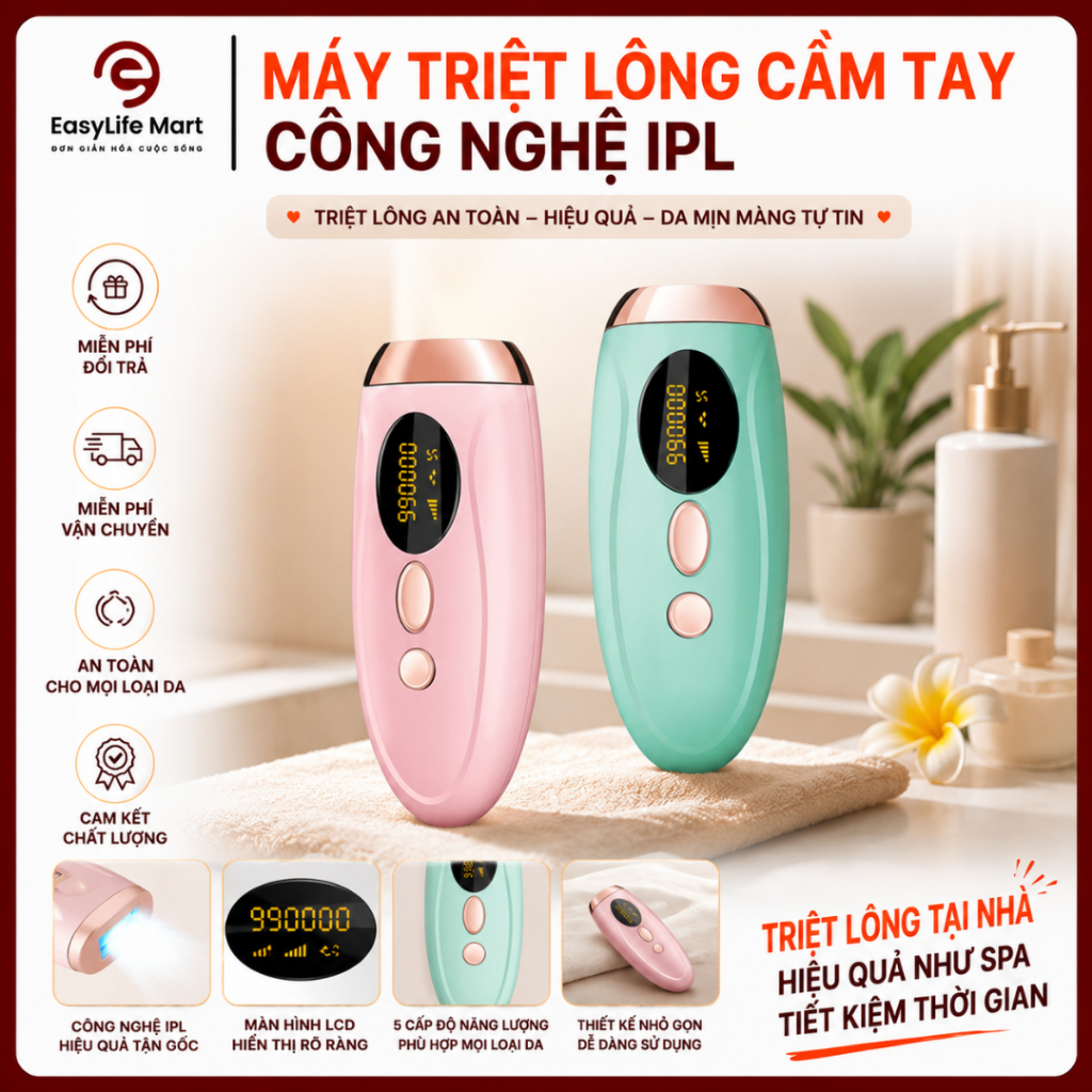 Máy Triệt Lông Công Nghệ IPL Cầm Tay Mini Thiết Bị Triệt Lông Cầm Tay Dùng Tại Nhà