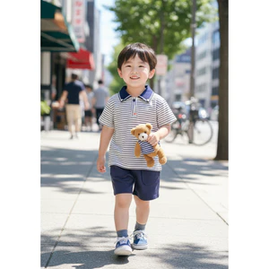 Set bộ polo cộc tay bé trai hình cún kẻ ngang Miniumbaby, chất cotton mềm mặc đi chơi đi học SB2610
