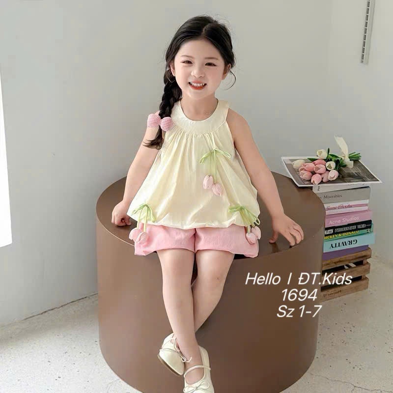 Set Áo Yếm Sát Nách Cho Bé Gái Mùa Hè Set Quần Áo Dáng Bí Cổ Yếm Dễ Thương Chất Tơ Mềm Mát BR30