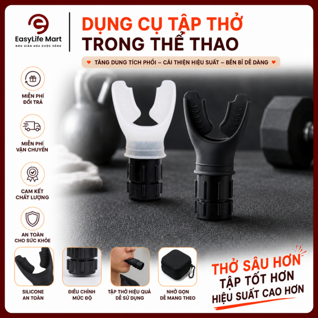 Thiết Bị Tập Thở Điều Chỉnh Lực, Tăng Sức Mạnh Hô Hấp Phát Triển Dung Tích Phổi, Nâng Cao Sức Khoẻ
