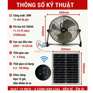 Ảnh 4 – Quạt năng lượng mặt trời, quạt sạc tích điện dạng nằm chân quỳ SHOP NHẬT PHONG có 3 cánh kim loại,12 cấp độ gió