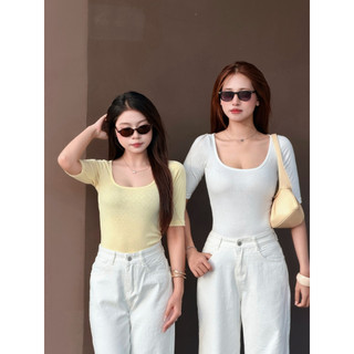 Áo thun Miolady cổ vuông tay lỡ cotton cao cấp – ôm dáng, thoáng mát, che khuyết điểm AO036