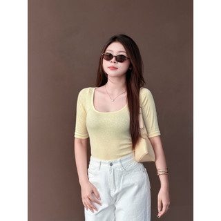 Áo thun Miolady cổ vuông tay lỡ cotton cao cấp – ôm dáng, thoáng mát, che khuyết điểm AO036