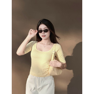 Áo thun Miolady cổ vuông tay lỡ cotton cao cấp – ôm dáng, thoáng mát, che khuyết điểm AO036