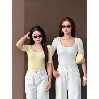 Áo thun Miolady cổ vuông tay lỡ cotton cao cấp – ôm dáng, thoáng mát, che khuyết điểm AO036